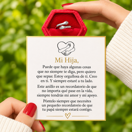 Anillo abrazo papá e hija con tarjeta de mensaje